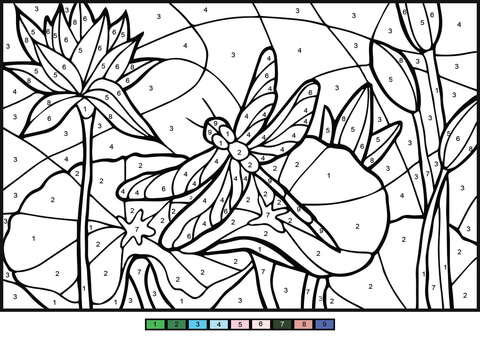 Dragonfly Color By Number Coloring Page